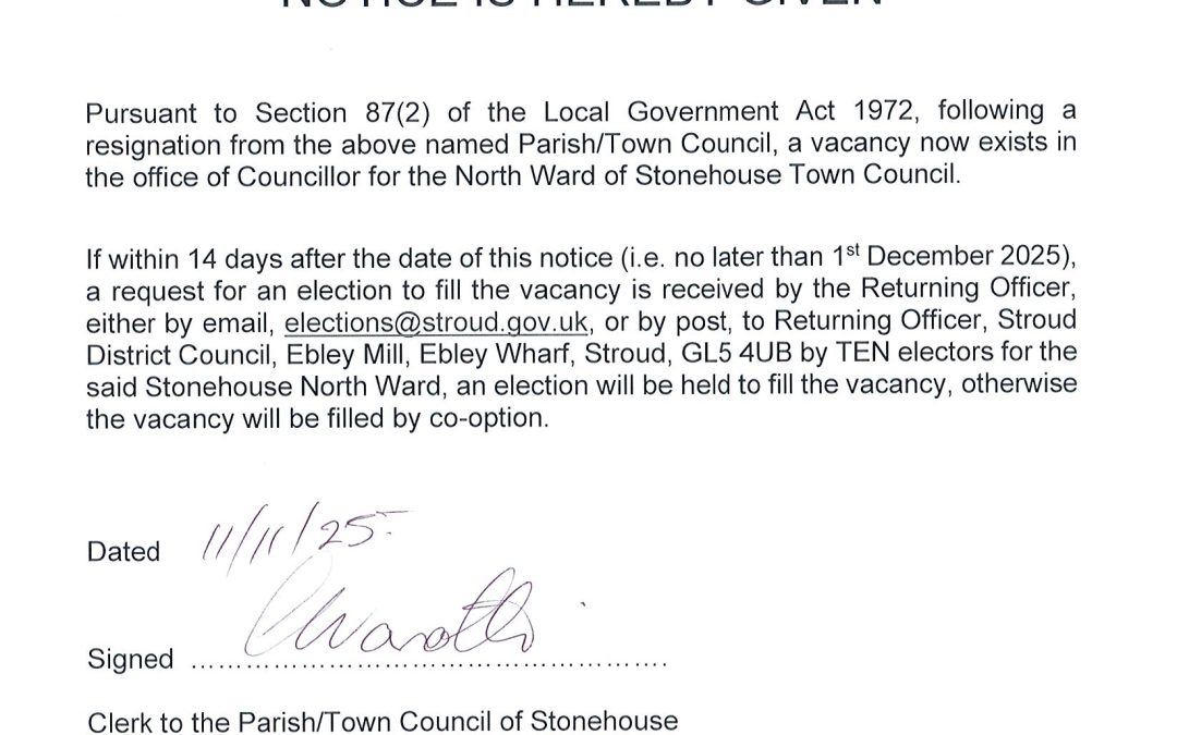 Notice of Vacancy of Councillor for the North Ward