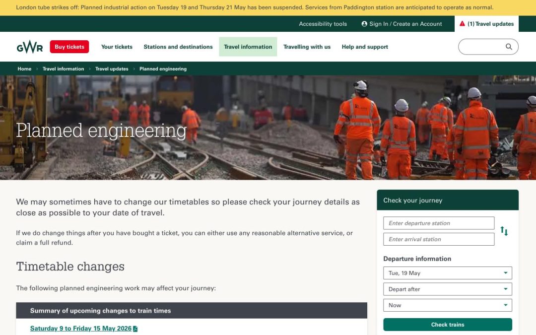 GWR planned engineering work 23rd May – 9th June